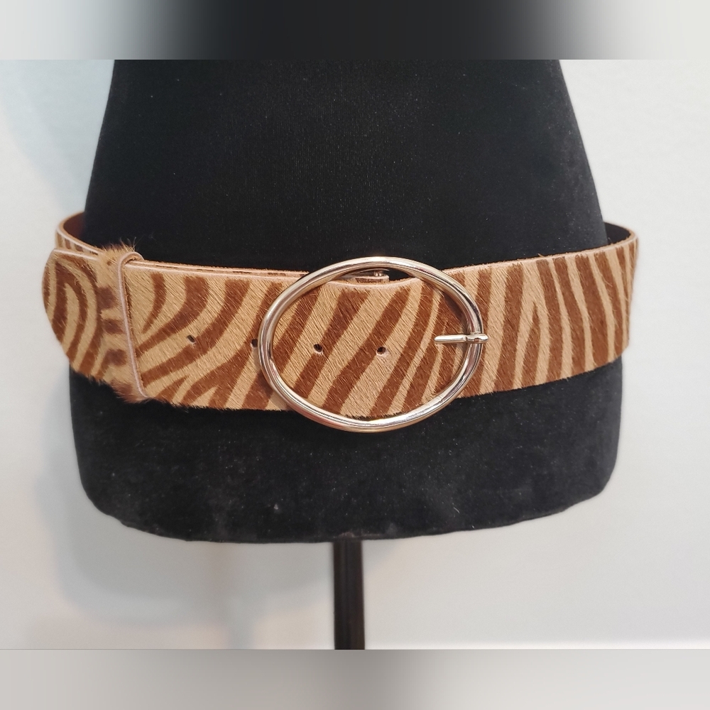 Harold's Cuir Veritable Genuine Leather Belt Zebra Brown and Tan Print, 2" Large
